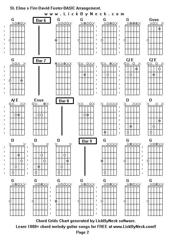 Chord Grids Chart of chord melody fingerstyle guitar song-St Elmo s Fire-David Foster-BASIC Arrangement,generated by LickByNeck software.